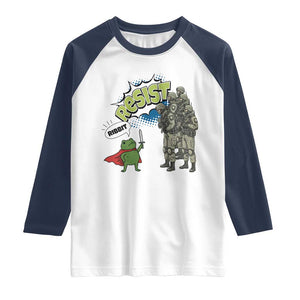 Funny Frog Protest Comic Graphic Raglan Shirt Ribbit Resist Stand Against TS02 White Navy Print Your Wear
