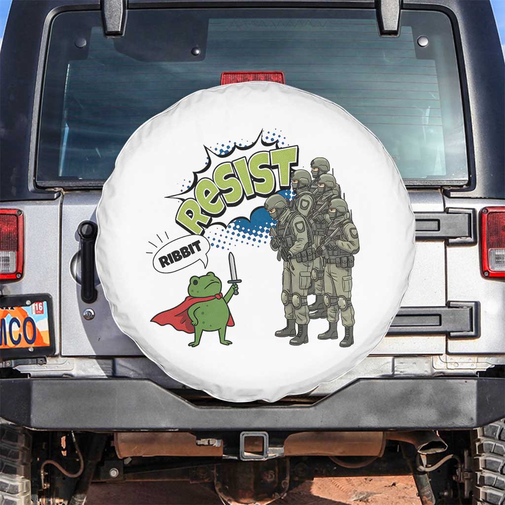 Funny Frog Protest Comic Graphic Spare Tire Cover Ribbit Resist Stand Against TS02 No hole White Print Your Wear