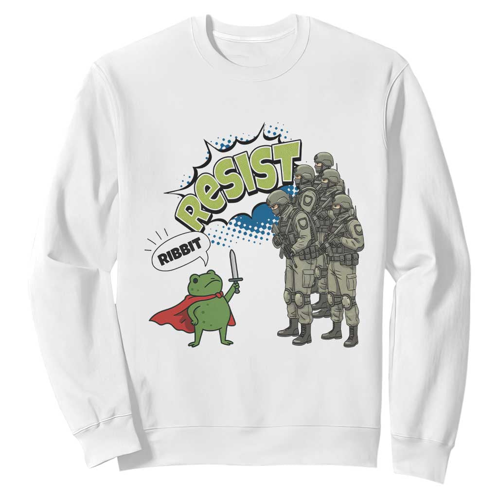 Funny Frog Protest Comic Graphic Sweatshirt Ribbit Resist Stand Against TS02 White Print Your Wear