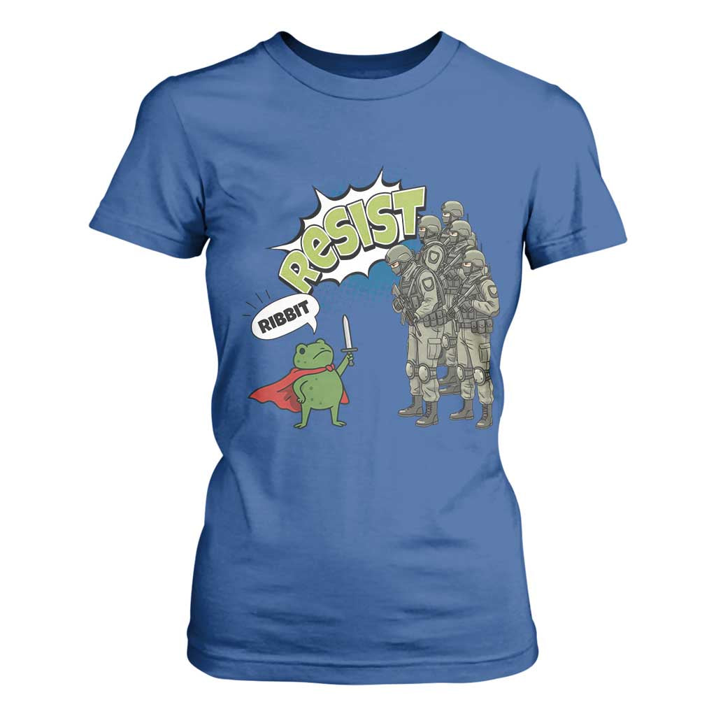 Funny Frog Protest Comic Graphic T Shirt For Women Ribbit Resist Stand Against TS02 Royal Blue Print Your Wear