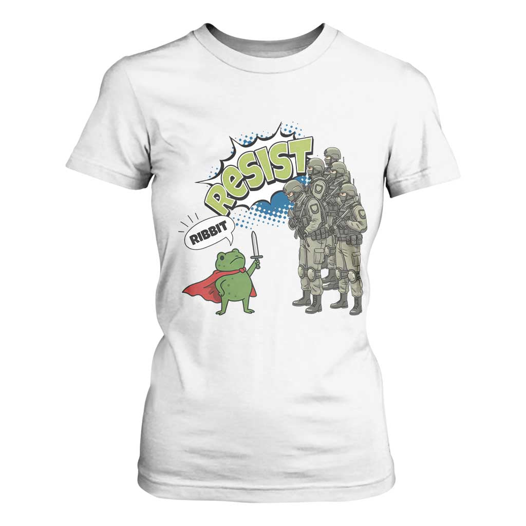 Funny Frog Protest Comic Graphic T Shirt For Women Ribbit Resist Stand Against TS02 White Print Your Wear