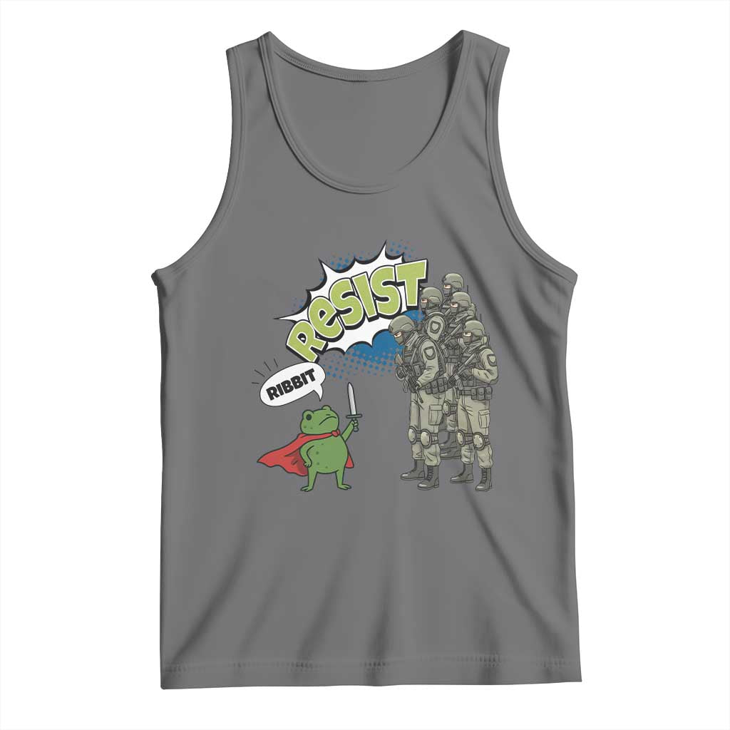 Funny Frog Protest Comic Graphic Tank Top Ribbit Resist Stand Against TS02 Black Heather Print Your Wear