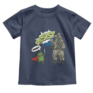 Funny Frog Protest Comic Graphic Toddler T Shirt Ribbit Resist Stand Against TS02 Navy Print Your Wear