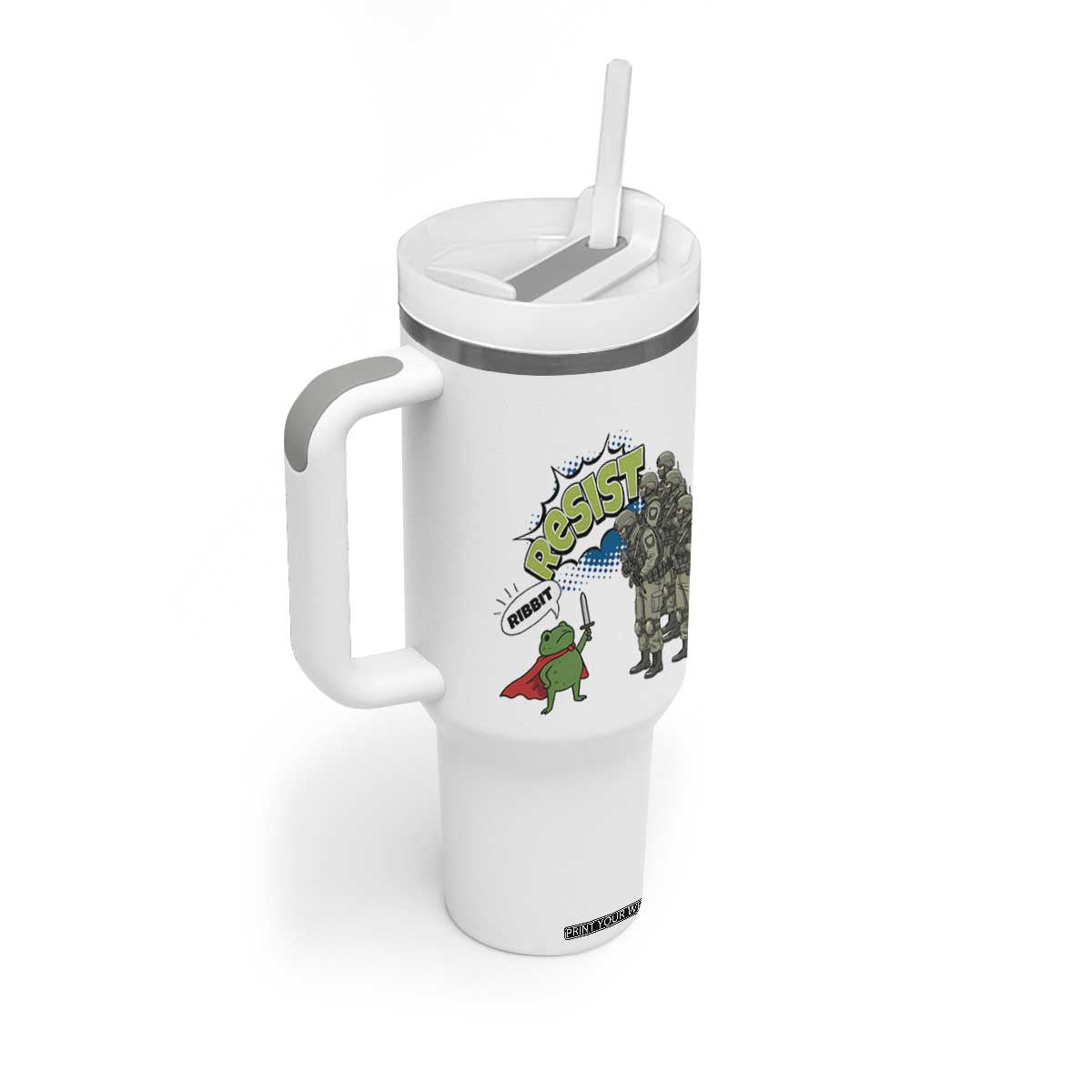 Funny Frog Protest Comic Graphic Tumbler With Handle Ribbit Resist Stand Against TS02 Print Your Wear