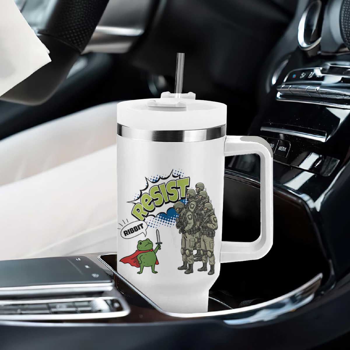 Funny Frog Protest Comic Graphic Tumbler With Handle Ribbit Resist Stand Against TS02 Print Your Wear