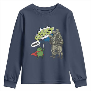 Funny Frog Protest Comic Graphic Youth Sweatshirt Ribbit Resist Stand Against TS02 Navy Print Your Wear