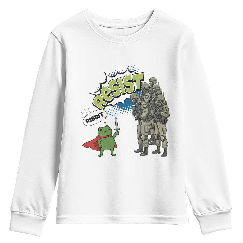 Funny Frog Protest Comic Graphic Youth Sweatshirt Ribbit Resist Stand Against TS02 White Print Your Wear