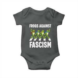 Walking Frog Against Fascism Baby Onesie Frogs Band Resistance Protest TS02 Dark Heather Print Your Wear