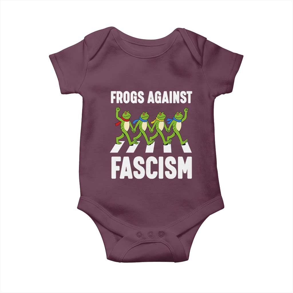 Walking Frog Against Fascism Baby Onesie Frogs Band Resistance Protest TS02 Maroon Print Your Wear