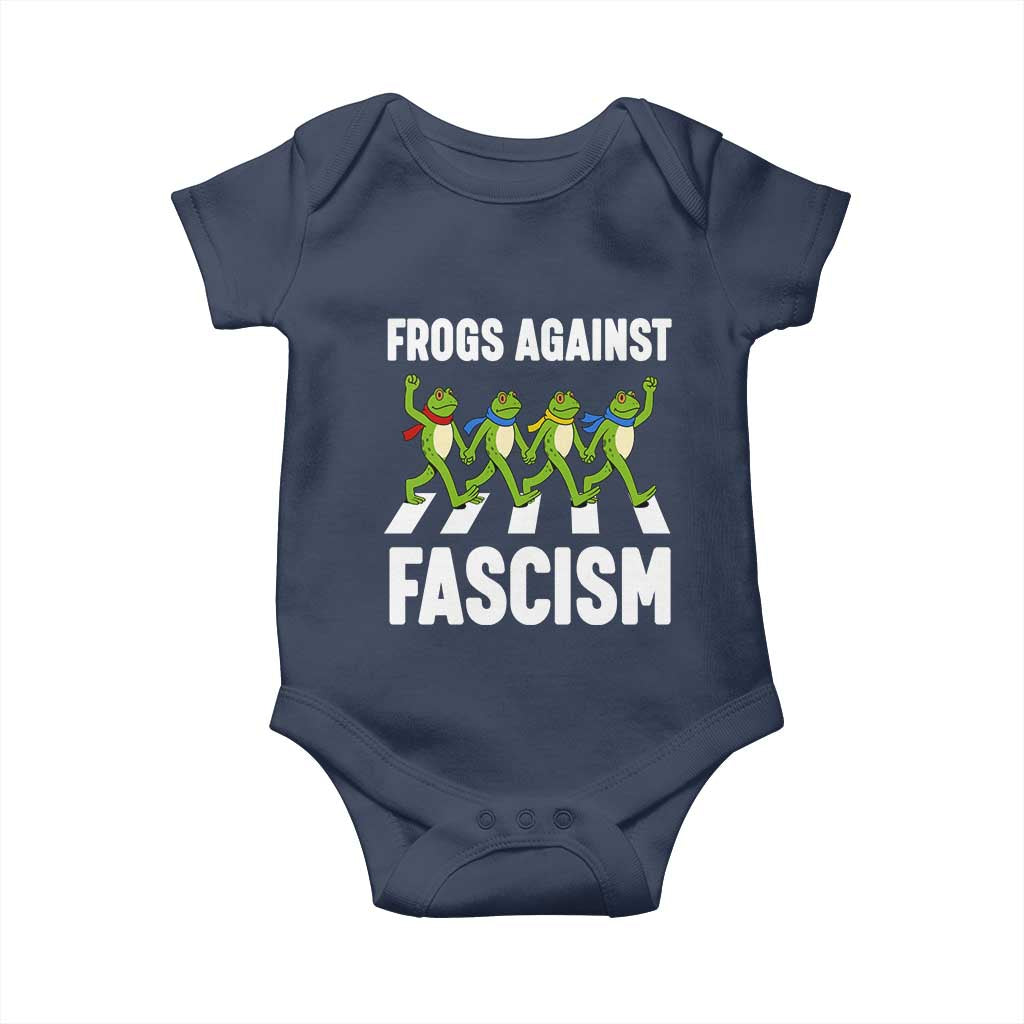 Walking Frog Against Fascism Baby Onesie Frogs Band Resistance Protest TS02 Navy Print Your Wear