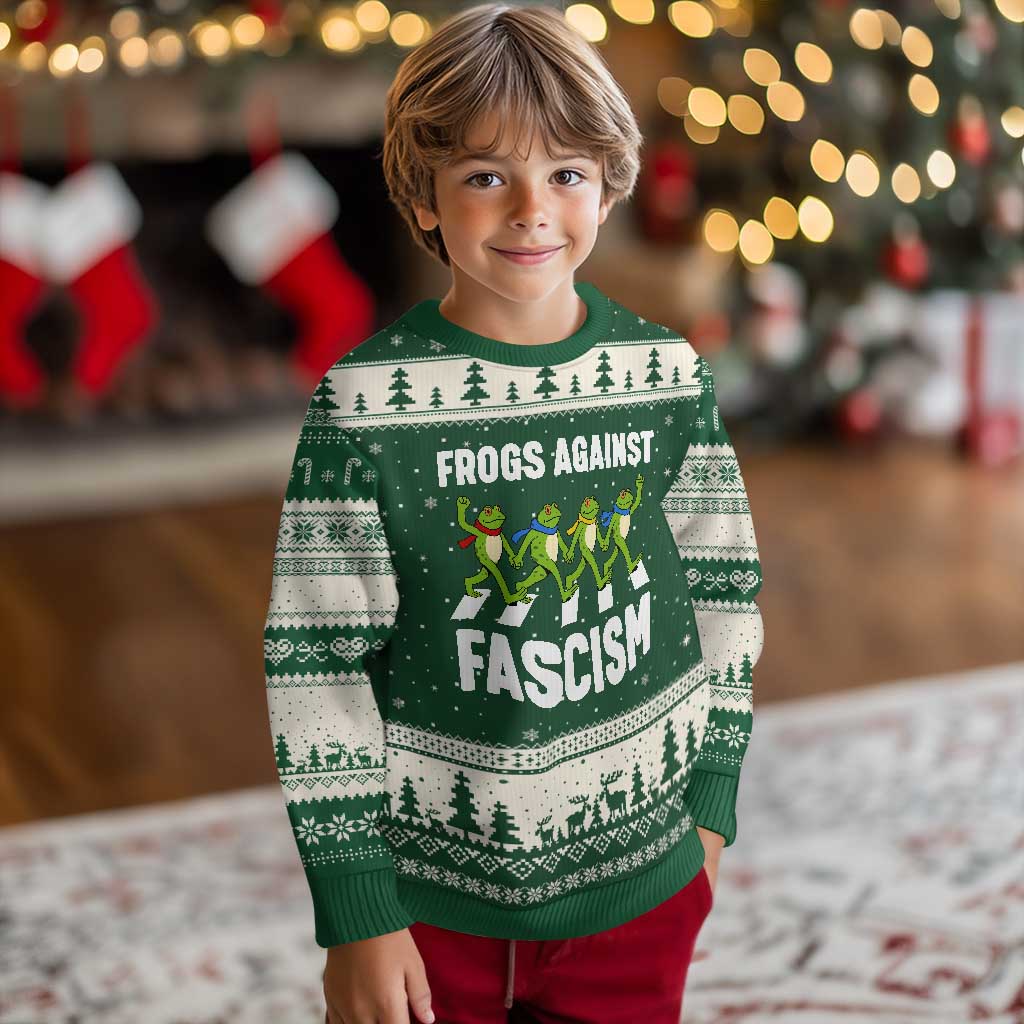 Walking Frog Against Fascism Ugly Christmas Sweater Frogs Band Resistance Protest TS02 Forest Green Beige Print Your Wear