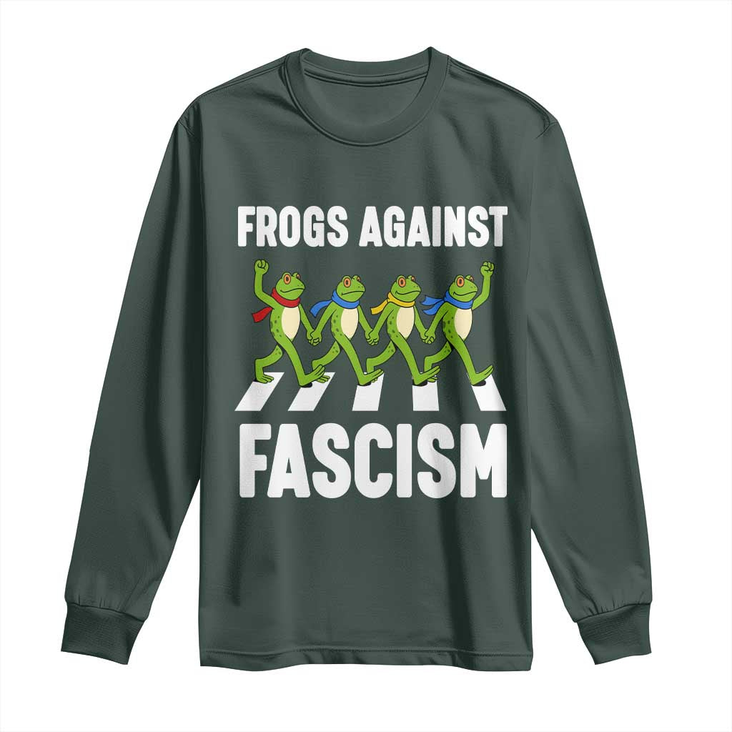 Walking Frog Against Fascism Long Sleeve Shirt Frogs Band Resistance Protest TS02 Dark Forest Green Print Your Wear