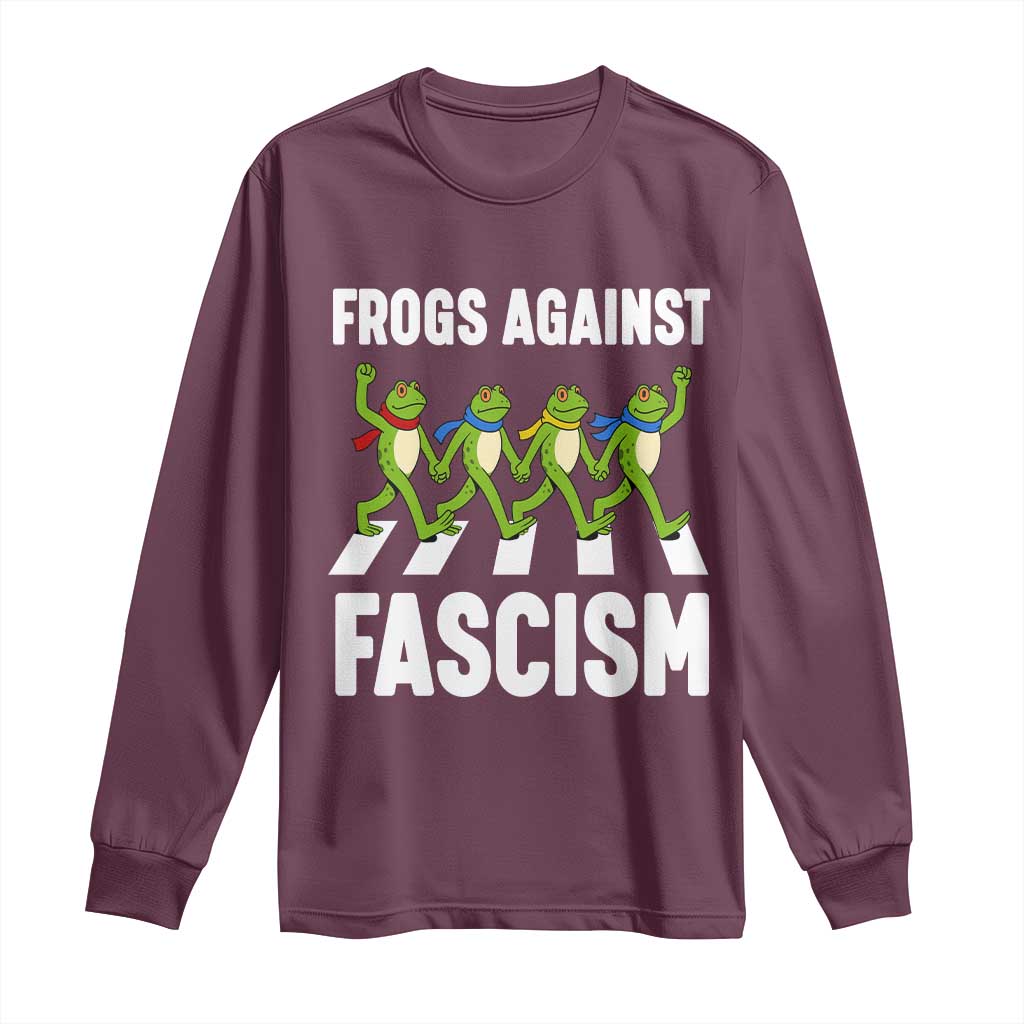 Walking Frog Against Fascism Long Sleeve Shirt Frogs Band Resistance Protest TS02 Maroon Print Your Wear