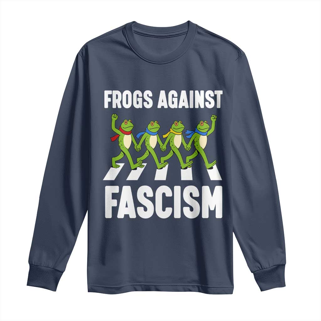 Walking Frog Against Fascism Long Sleeve Shirt Frogs Band Resistance Protest TS02 Navy Print Your Wear