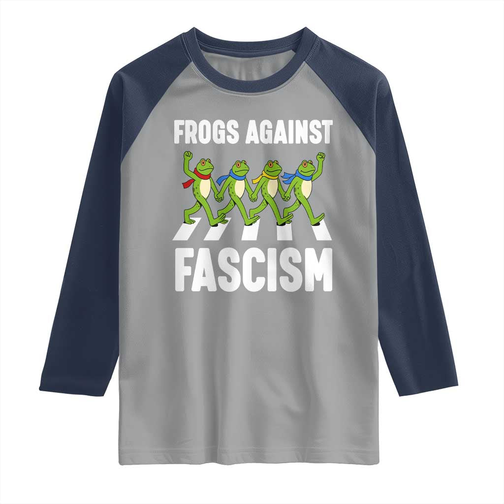 Walking Frog Against Fascism Raglan Shirt Frogs Band Resistance Protest TS02 Sport Gray Navy Print Your Wear
