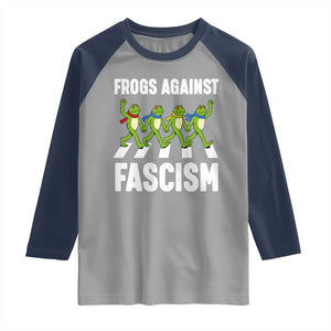 Walking Frog Against Fascism Raglan Shirt Frogs Band Resistance Protest TS02 Sport Gray Navy Print Your Wear