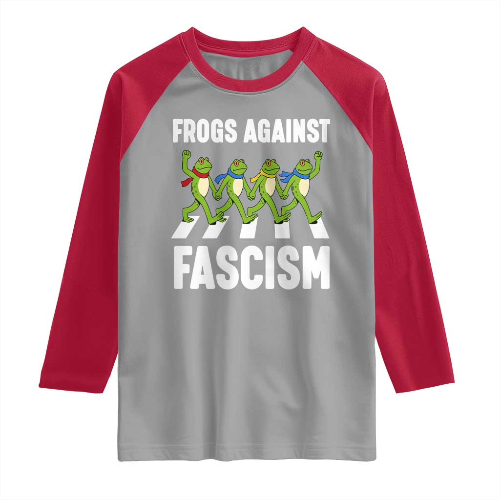 Walking Frog Against Fascism Raglan Shirt Frogs Band Resistance Protest TS02 Sport Gray Red Print Your Wear