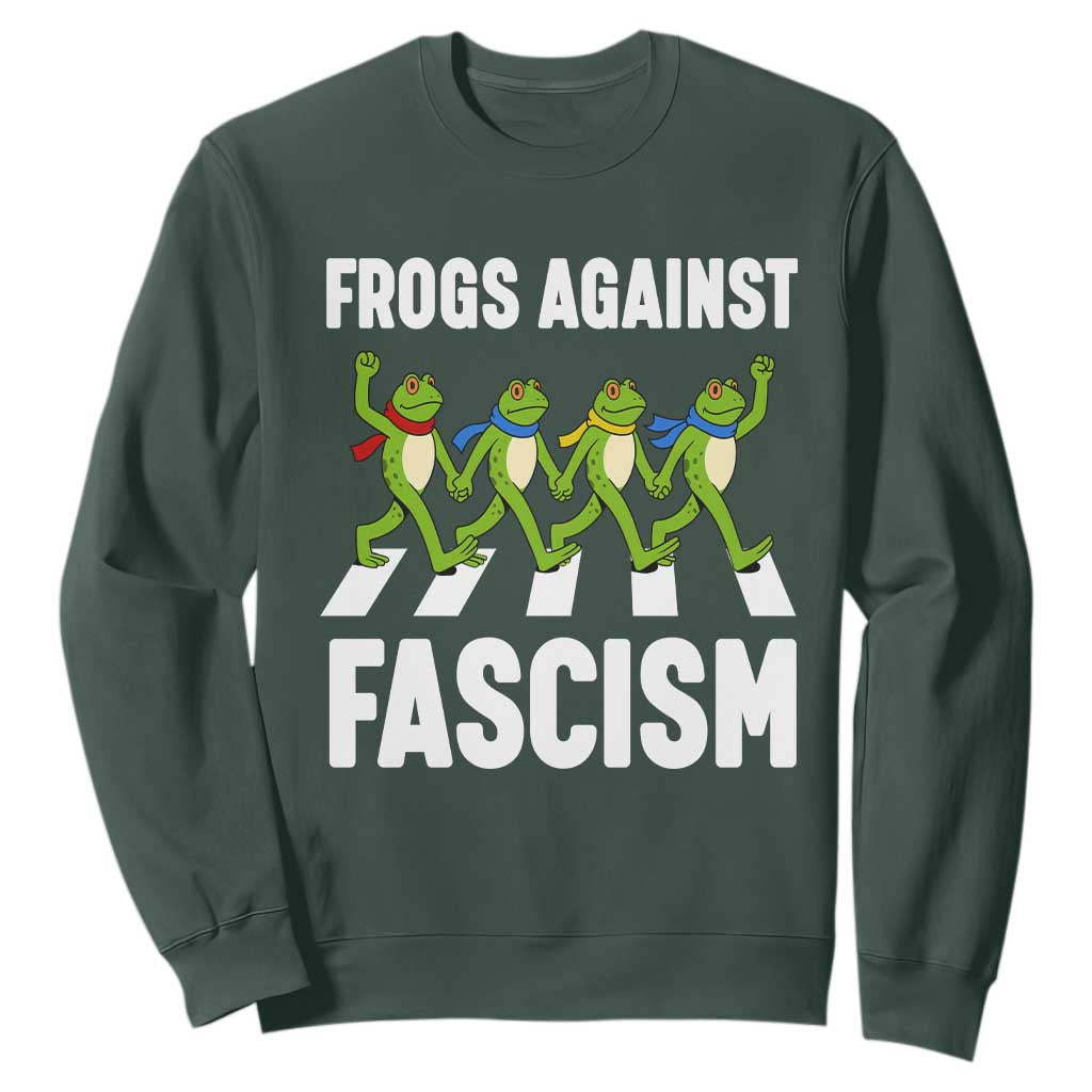 Walking Frog Against Fascism Sweatshirt Frogs Band Resistance Protest TS02 Dark Forest Green Print Your Wear