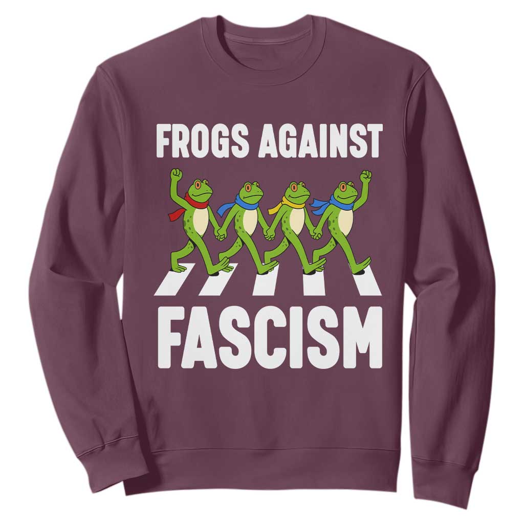 Walking Frog Against Fascism Sweatshirt Frogs Band Resistance Protest TS02 Maroon Print Your Wear
