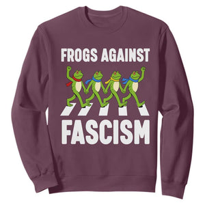 Walking Frog Against Fascism Sweatshirt Frogs Band Resistance Protest TS02 Maroon Print Your Wear