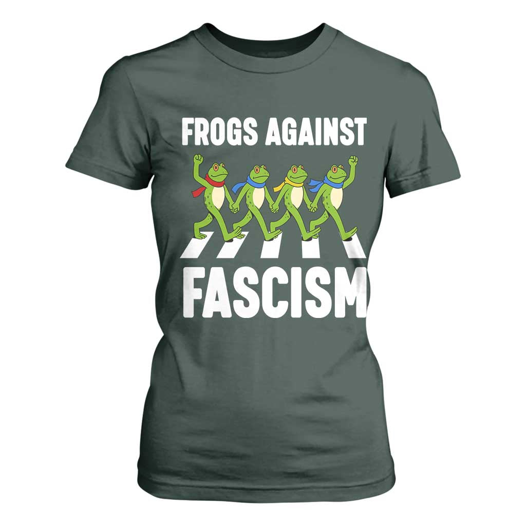 Walking Frog Against Fascism T Shirt For Women Frogs Band Resistance Protest TS02 Dark Forest Green Print Your Wear