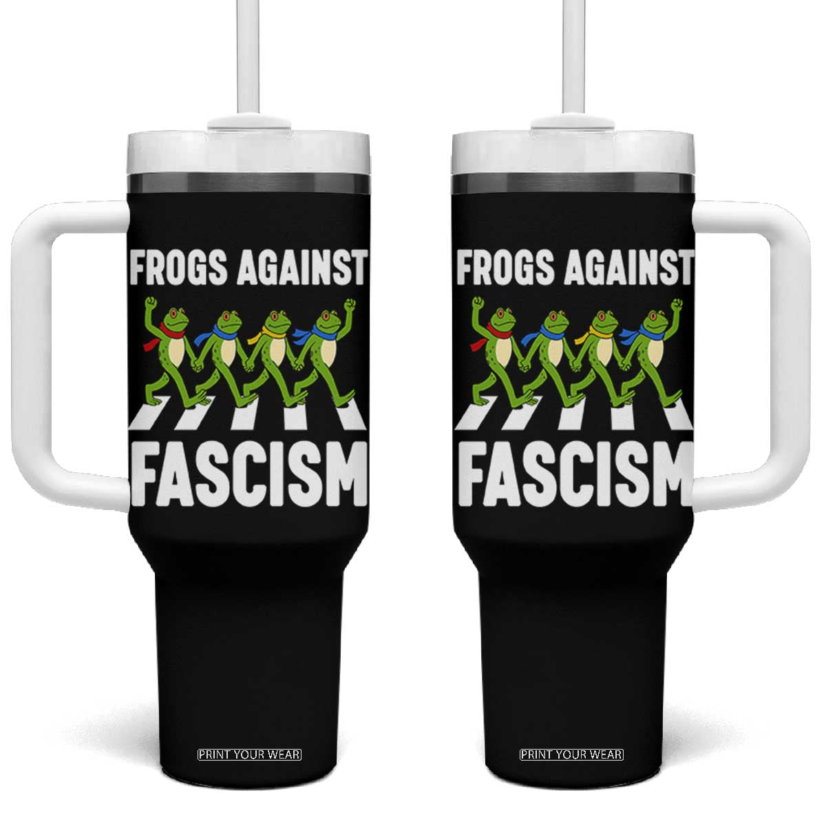 Walking Frog Against Fascism Tumbler With Handle Frogs Band Resistance Protest TS02 One Size: 40 oz Black Print Your Wear