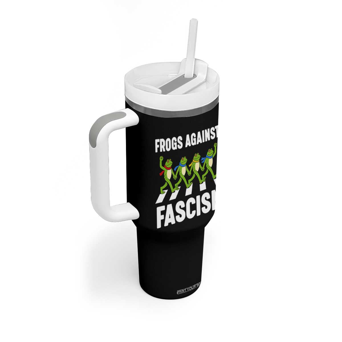Walking Frog Against Fascism Tumbler With Handle Frogs Band Resistance Protest TS02 Print Your Wear