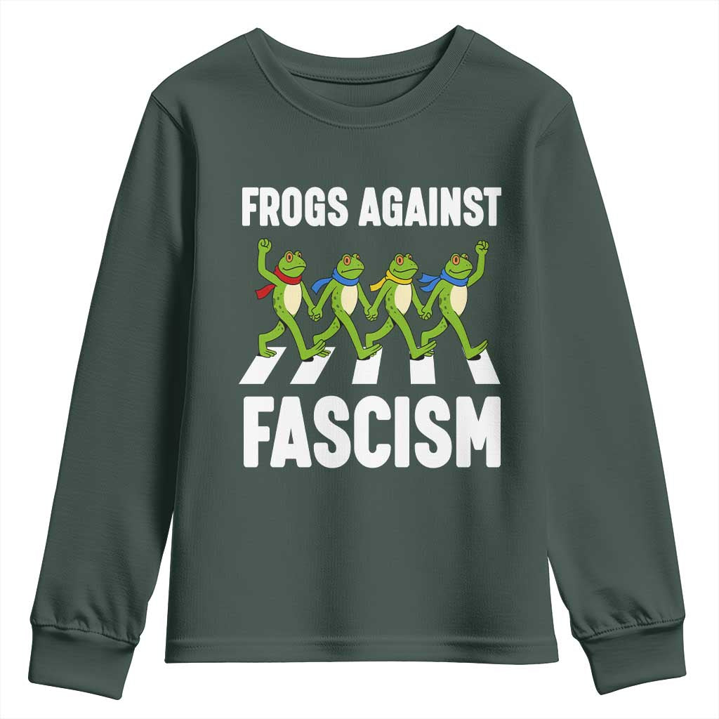 Walking Frog Against Fascism Youth Sweatshirt Frogs Band Resistance Protest TS02 Dark Forest Green Print Your Wear