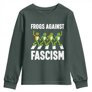 Walking Frog Against Fascism Youth Sweatshirt Frogs Band Resistance Protest TS02 Dark Forest Green Print Your Wear