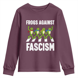 Walking Frog Against Fascism Youth Sweatshirt Frogs Band Resistance Protest TS02 Maroon Print Your Wear