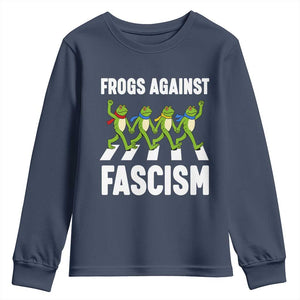 Walking Frog Against Fascism Youth Sweatshirt Frogs Band Resistance Protest TS02 Navy Print Your Wear