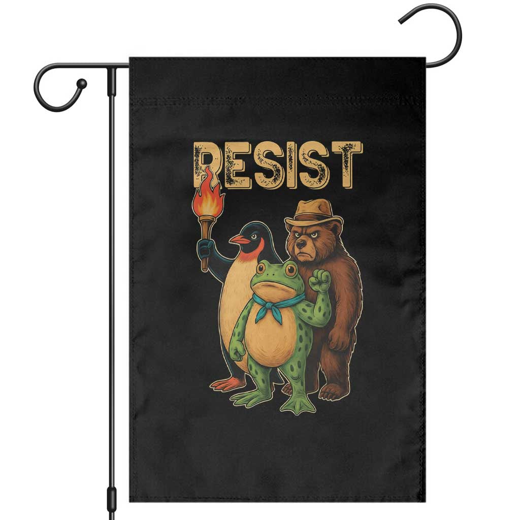 Resist Social Club 2025 Garden Flag Bear Penguin Frog Protest Unity for Social Justice TS02 Black Print Your Wear