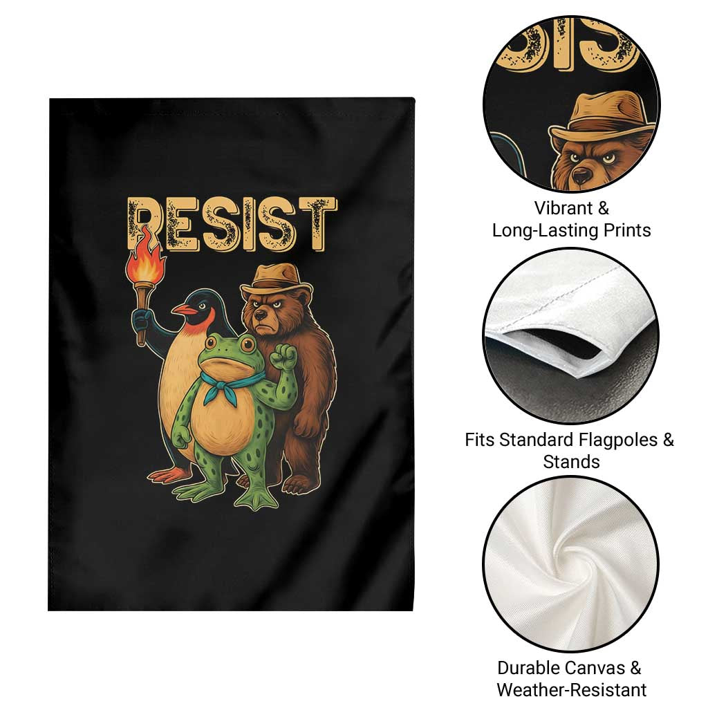 Resist Social Club 2025 Garden Flag Bear Penguin Frog Protest Unity for Social Justice TS02 Print Your Wear