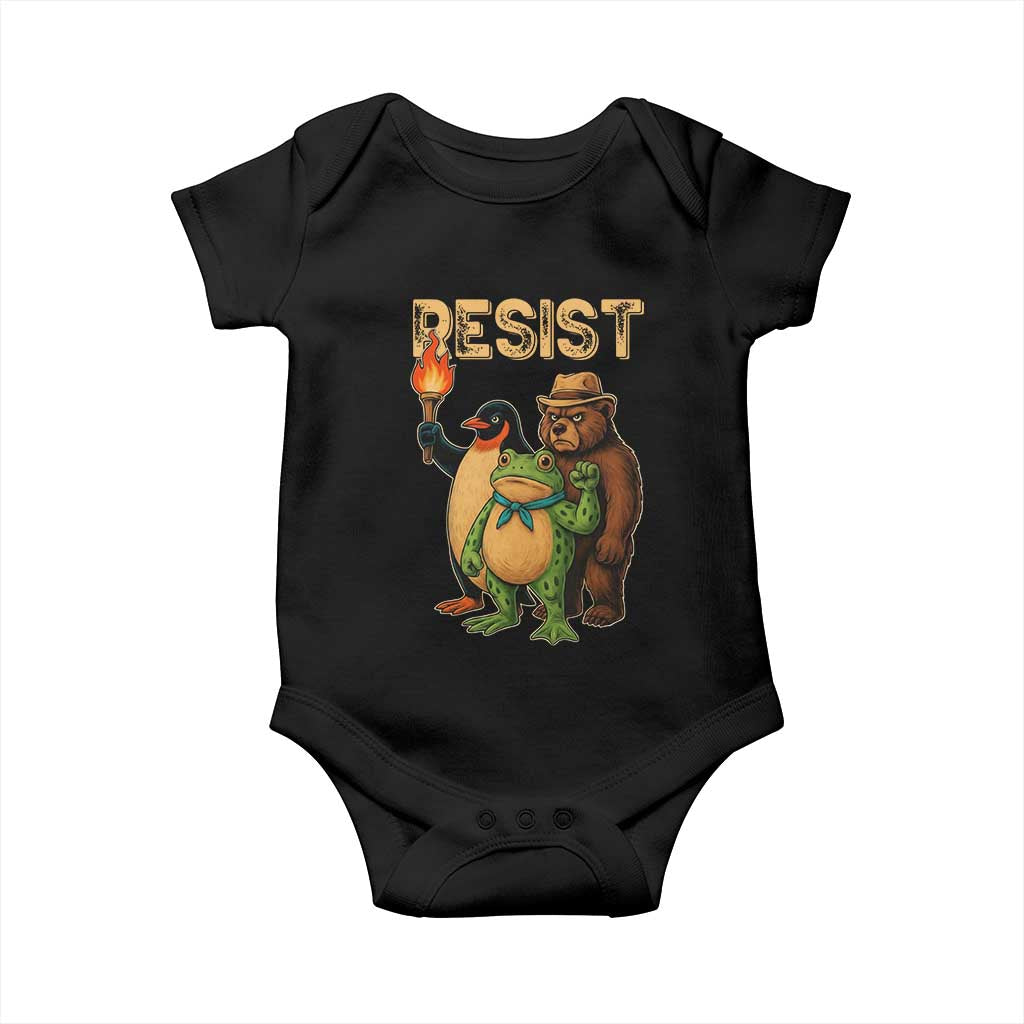Resist Social Club 2025 Baby Onesie Bear Penguin Frog Protest Unity for Social Justice TS02 Black Print Your Wear