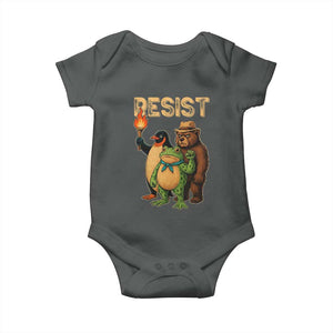 Resist Social Club 2025 Baby Onesie Bear Penguin Frog Protest Unity for Social Justice TS02 Dark Heather Print Your Wear