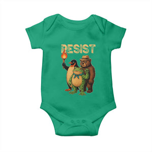 Resist Social Club 2025 Baby Onesie Bear Penguin Frog Protest Unity for Social Justice TS02 Irish Green Print Your Wear