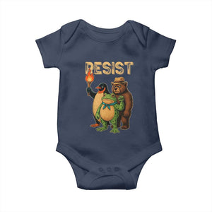 Resist Social Club 2025 Baby Onesie Bear Penguin Frog Protest Unity for Social Justice TS02 Navy Print Your Wear