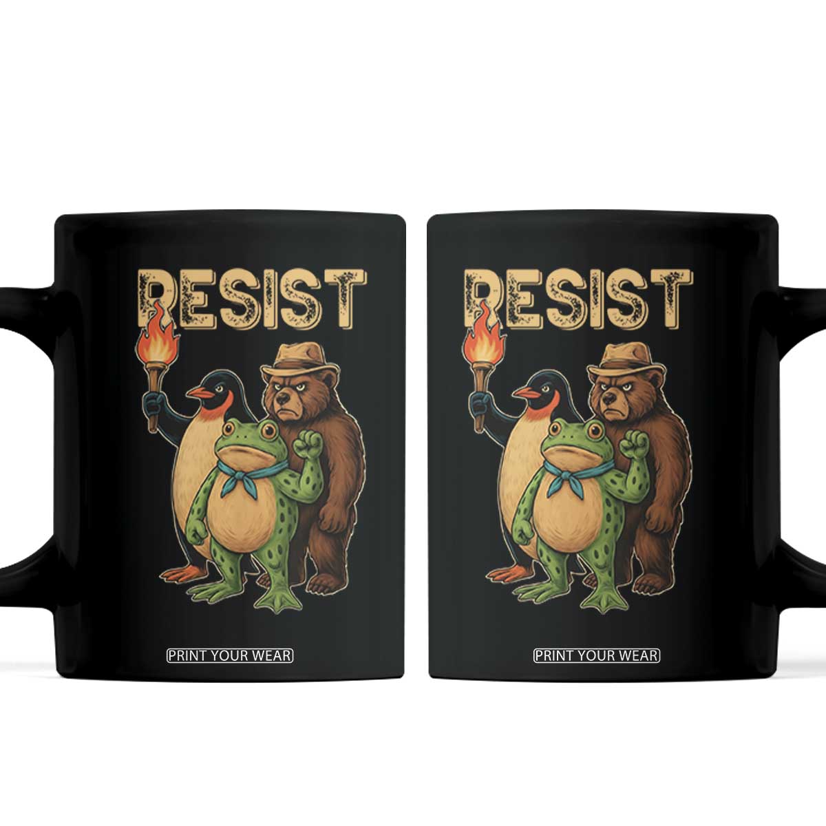 Resist Social Club 2025 Coffee Mug Bear Penguin Frog Protest Unity for Social Justice TS02 Black Print Your Wear