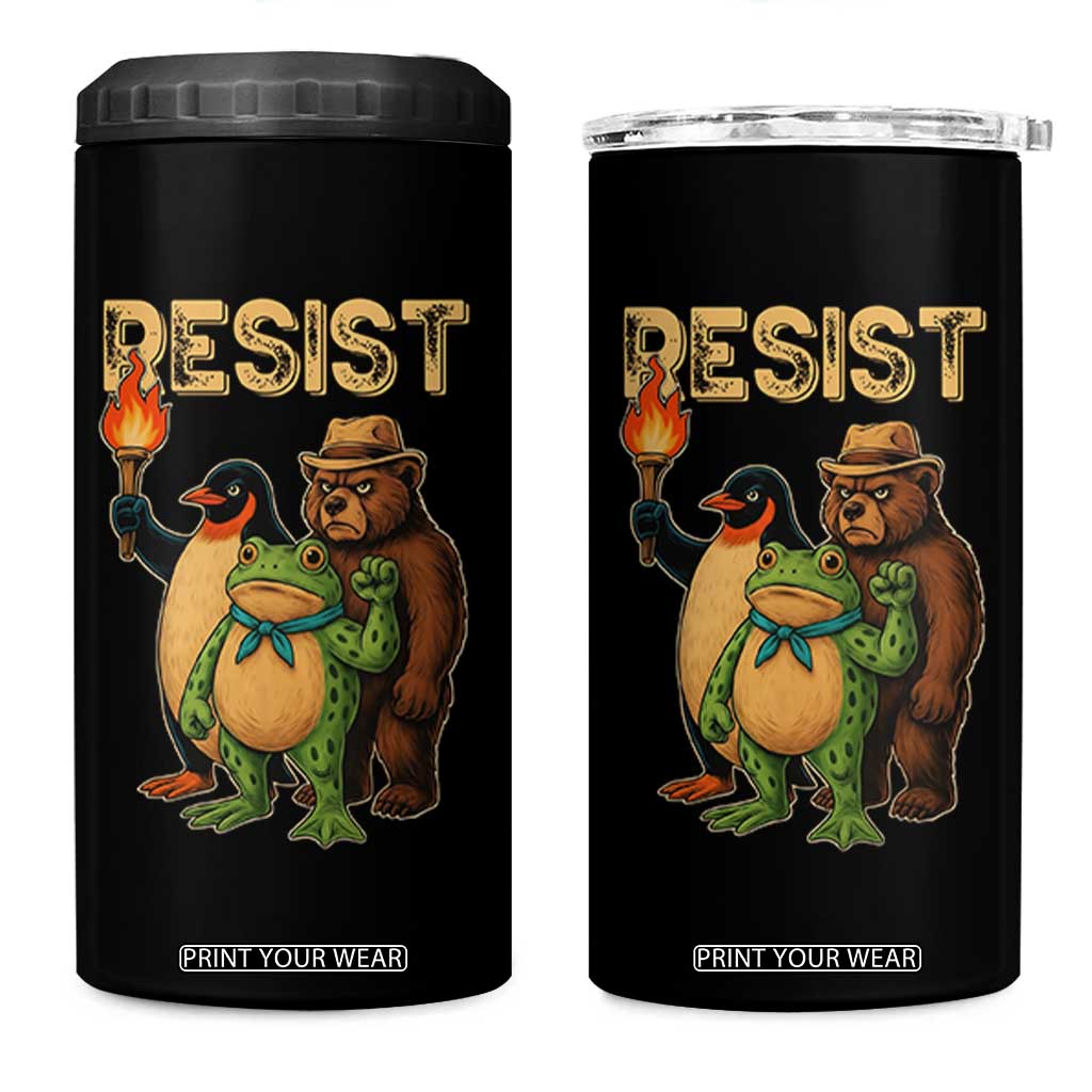 Resist Social Club 2025 4 in 1 Can Cooler Tumbler Bear Penguin Frog Protest Unity for Social Justice - Print Your Wear