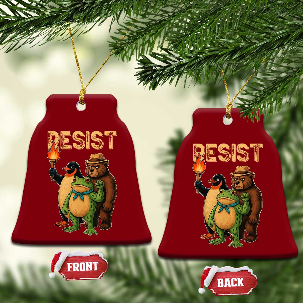 Resist Social Club 2025 Ceramic Ornament Bear Penguin Frog Protest Unity for Social Justice - Print Your Wear