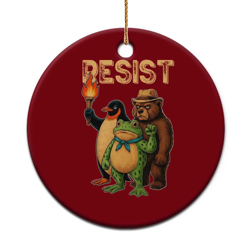 Resist Social Club 2025 Ceramic Ornament Bear Penguin Frog Protest Unity for Social Justice - Print Your Wear