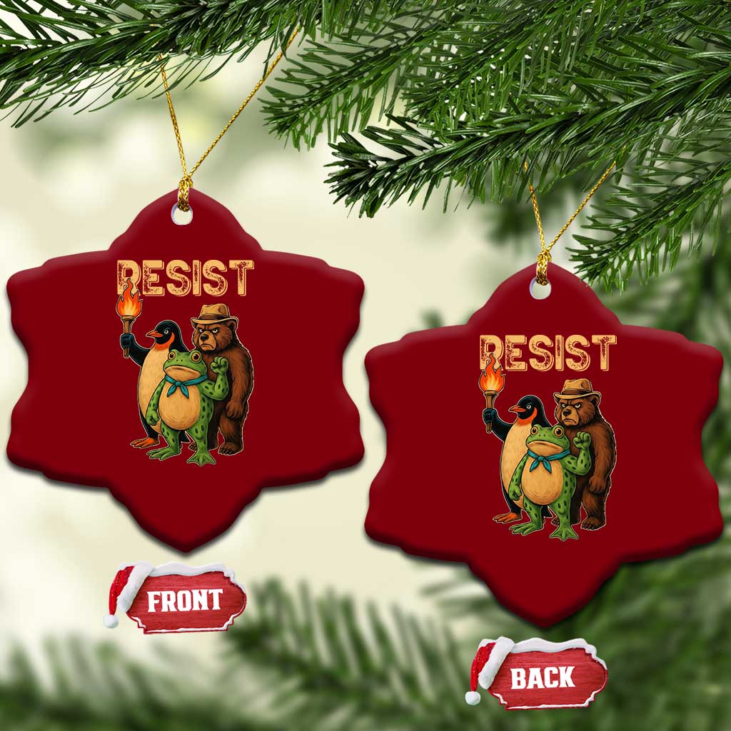 Resist Social Club 2025 Ceramic Ornament Bear Penguin Frog Protest Unity for Social Justice - Print Your Wear