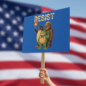 Resist Social Club 2025 Protest Sign Bear Penguin Frog Protest Unity for Social Justice TS02 Horizontal 18" × 24" Blue Print Your Wear