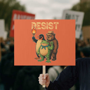 Resist Social Club 2025 Protest Sign Bear Penguin Frog Protest Unity for Social Justice TS02 Horizontal 18" × 24" Orange Print Your Wear