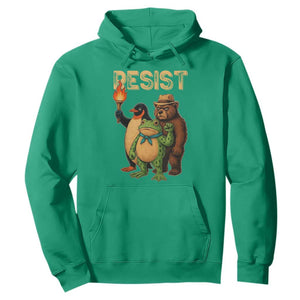 Resist Social Club 2025 Hoodie Bear Penguin Frog Protest Unity for Social Justice TS02 Irish Green Print Your Wear
