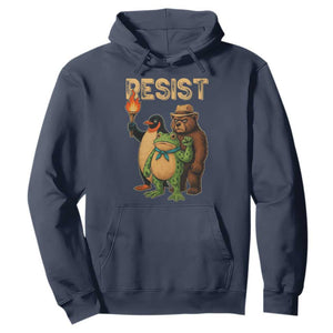 Resist Social Club 2025 Hoodie Bear Penguin Frog Protest Unity for Social Justice TS02 Navy Print Your Wear