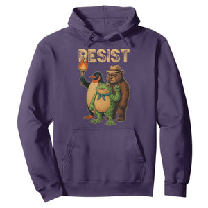 Resist Social Club 2025 Hoodie Bear Penguin Frog Protest Unity for Social Justice TS02 Purple Print Your Wear