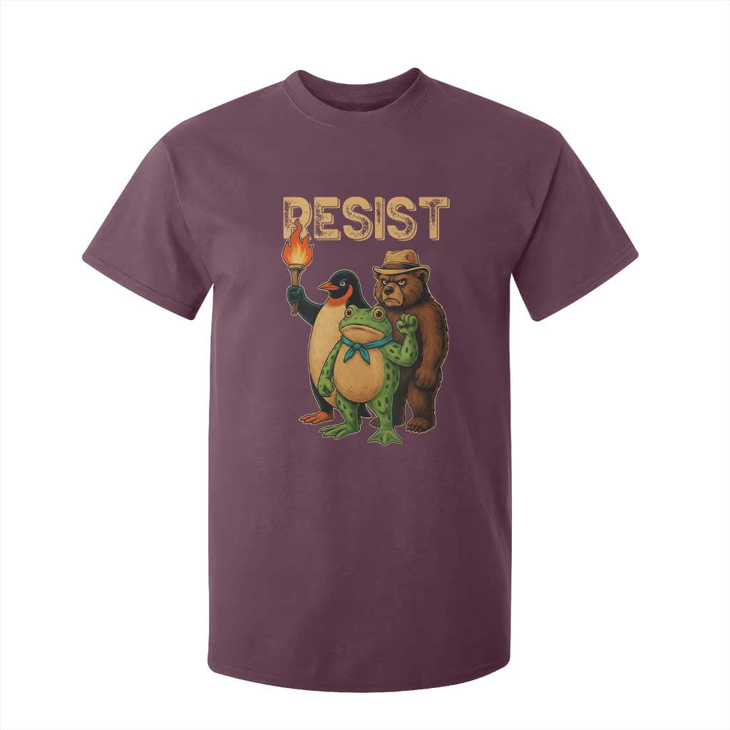 Resist Social Club 2025 T Shirt For Kid Bear Penguin Frog Protest Unity for Social Justice TS02 Maroon Print Your Wear