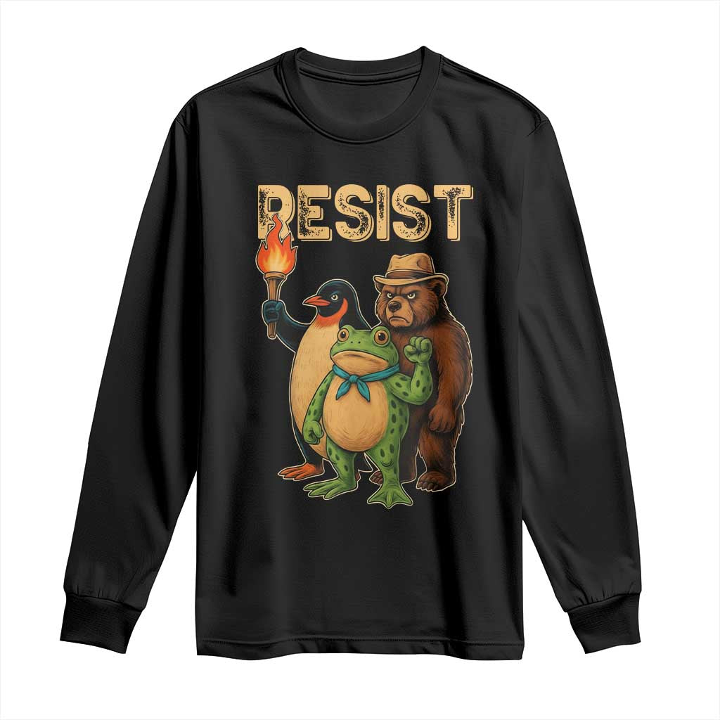 Resist Social Club 2025 Long Sleeve Shirt Bear Penguin Frog Protest Unity for Social Justice - Print Your Wear