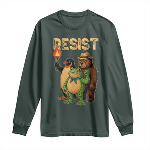 Resist Social Club 2025 Long Sleeve Shirt Bear Penguin Frog Protest Unity for Social Justice TS02 Dark Forest Green Print Your Wear
